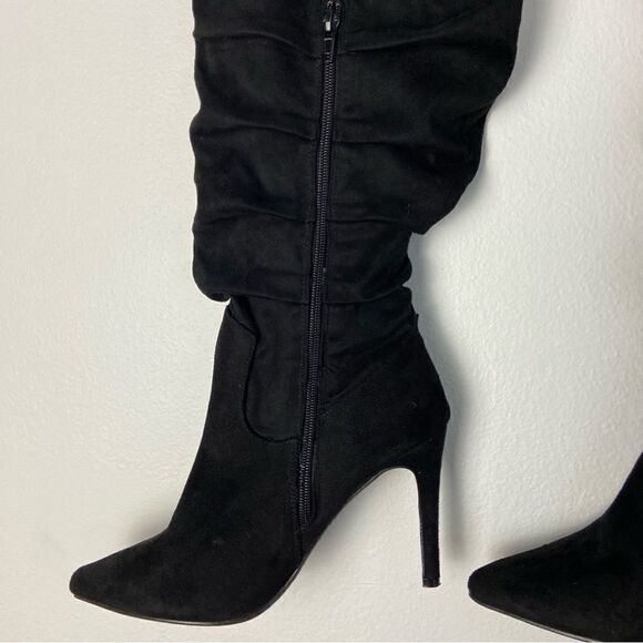 Ashley Stewart Diva Black Vegan Suede Over the Knee Spiked Heel Boots Size 9W - Picture 8 of 14